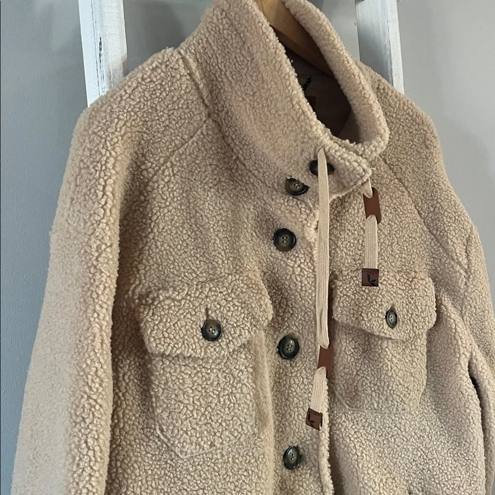Ugg Kookaburra camel Tan Teddy winter lined cold weather Sherpa Jacket medium - Picture 8 of 11